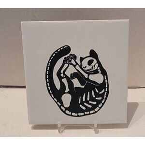 Skeleton Cat Ceramic Tile Coaster